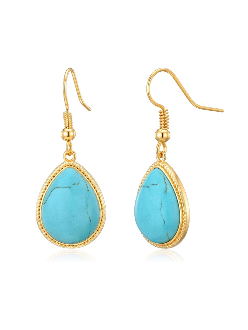 Blue Turquoise Gold Western Cowgirl Dangle Drop Earrings